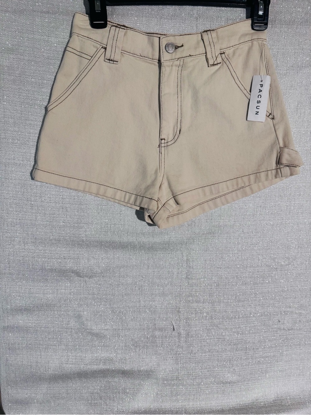 PacSun Women's Cream High-Rise Denim Shorts - Neutral Staple